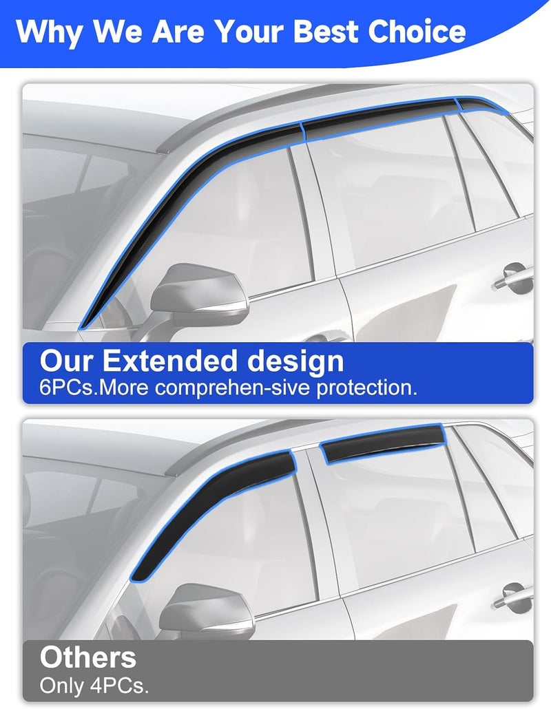Breejoy 6 pcs Tape-On Window Rain Guards Fit for Toyota Rav4 2019 2020 2021 2022 2023 2024 2025 Rav 4,Low-Profile Visors Vent Visors Window Deflector Out-Channel Vent Shades Car Accessories -6 pcs - Image 4